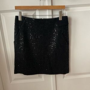 LOFT Black Sequin tweed mini skirt size 2